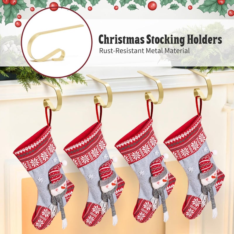 Klurent Christmas Stocking Holders for Mantle Set of 4, Lightweight Adjustable Christmas Stocking Holder Hooks Metal Fireplace Hanger for Christmas Party Decoration, Non-Slip Mantle Stocking Hooks(Gold) - Image 5